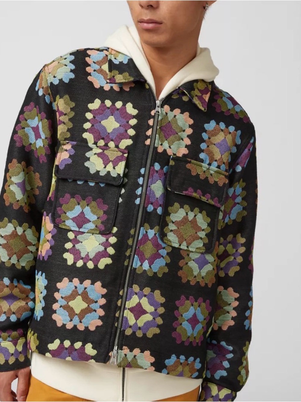 Men’s BDG Urban Outfitters Granny Square Jacquard Printed Zip Jacket Sz M